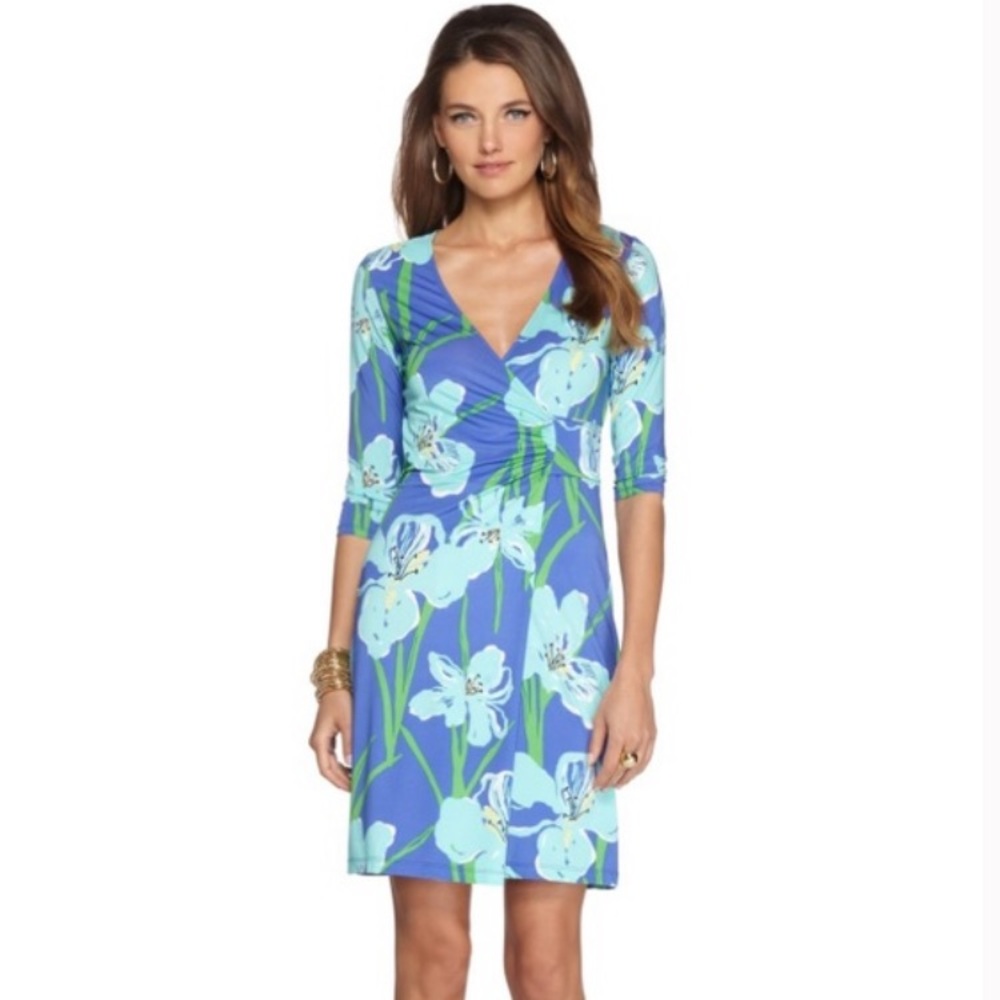 Lilly Pulitzer Yvette Faux Wrap Dress in Iris Blue Size S EUC